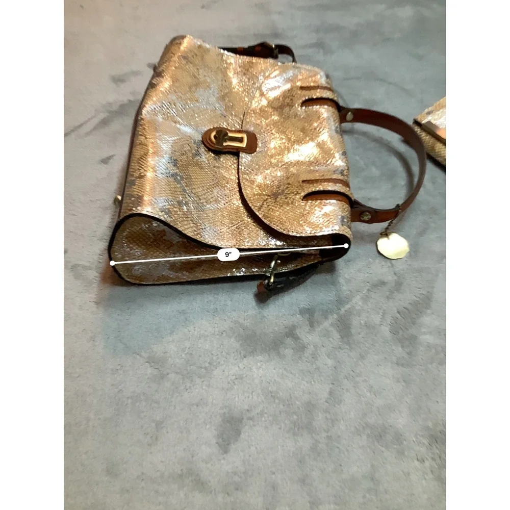 Patricia Nash Metallic Python Tan Leather Handbag Wallet Set P478371 NWT